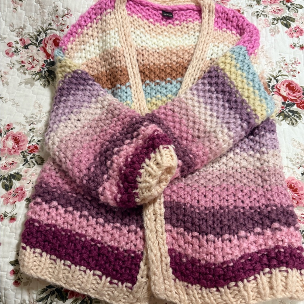 SAACHI Pink and Purple Knit Women's Cardigan